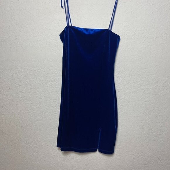 Motel Velvet Tank Mini Dress Blue - Picture 1 of 7